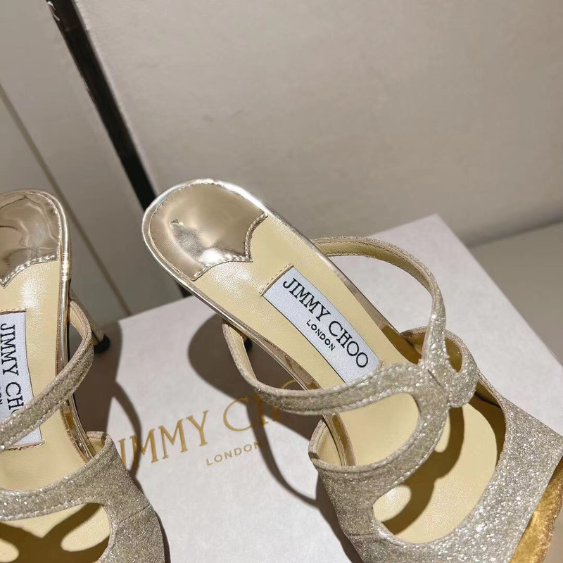 Jimmy Choo Choo Anise 95 Glitter Sandals Ice White Gold