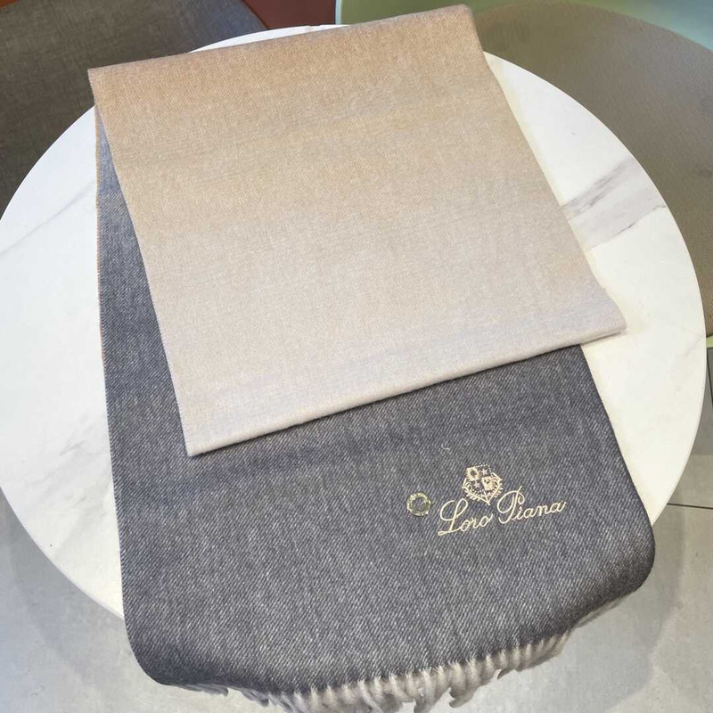 Loro piana Cashmere Scarf Dark Grey Khaki And Sky Blue