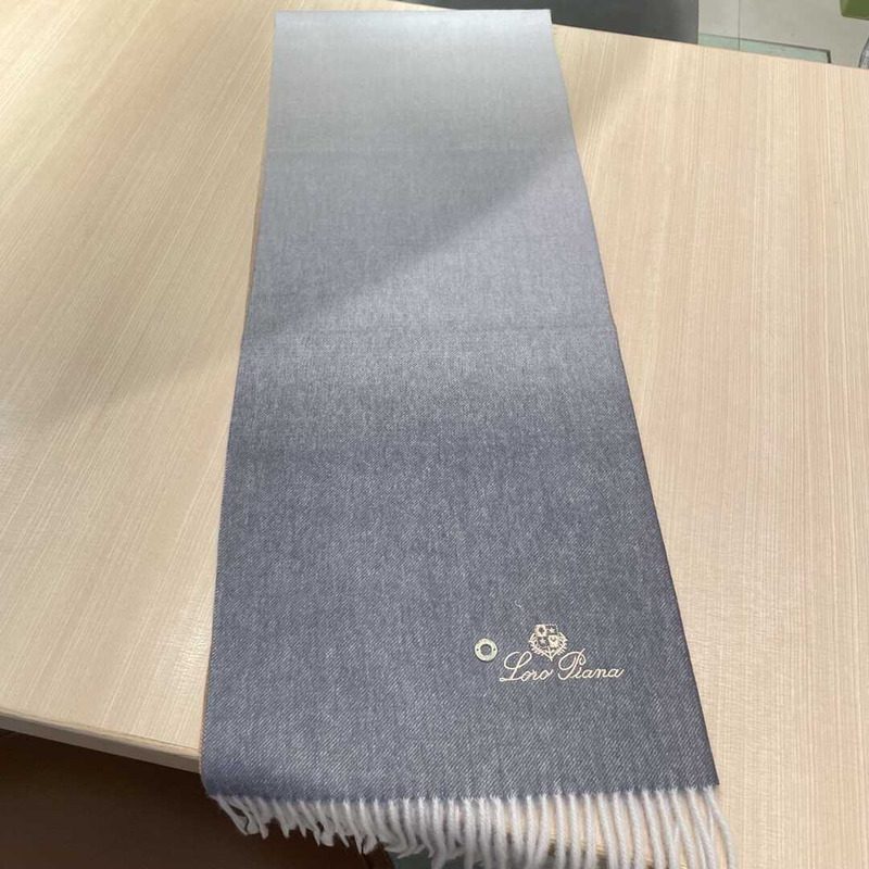 Loro piana Cashmere Scarf Dark Grey Khaki And Sky Blue