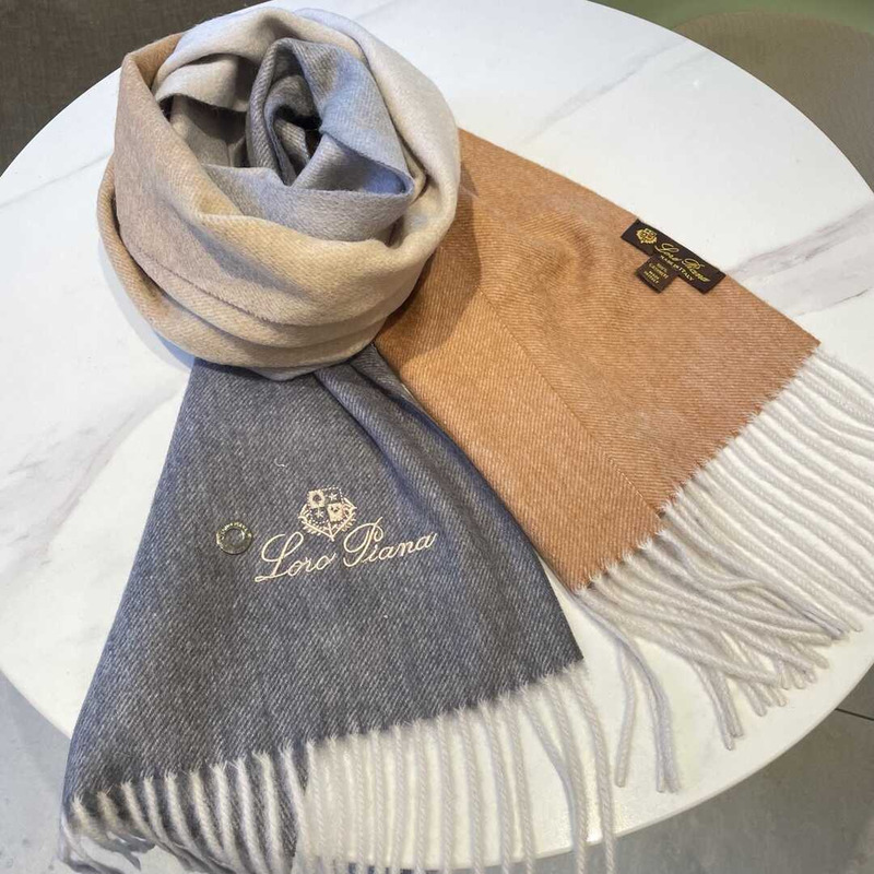 Loro piana Cashmere Scarf Dark Grey Khaki And Sky Blue