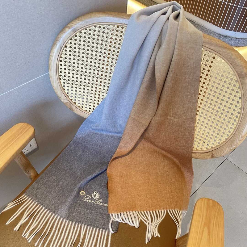 Loro piana Cashmere Scarf Dark Grey Khaki And Sky Blue