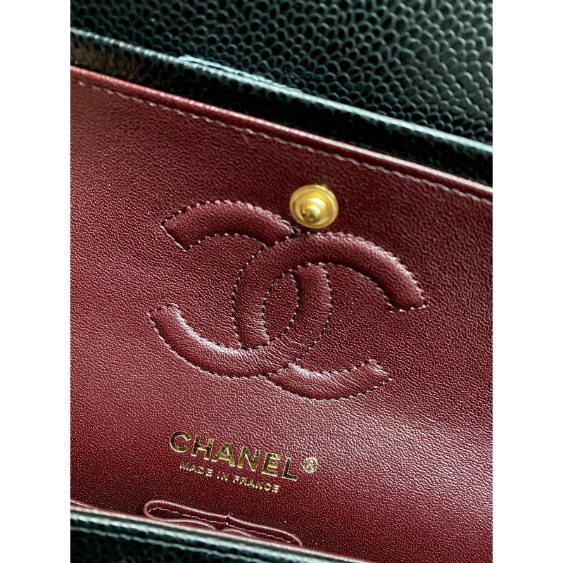 Ch*el small double flap gold hardware caviar black