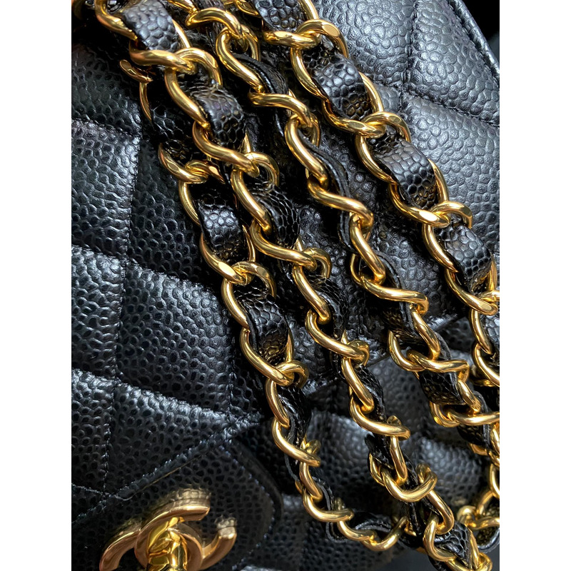 Ch*el small double flap gold hardware caviar black