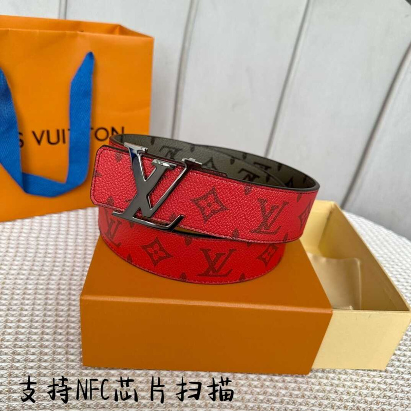 l**is V*t*n initiales 40mm reversible belt with khaki lv initials buckle khaki green/red