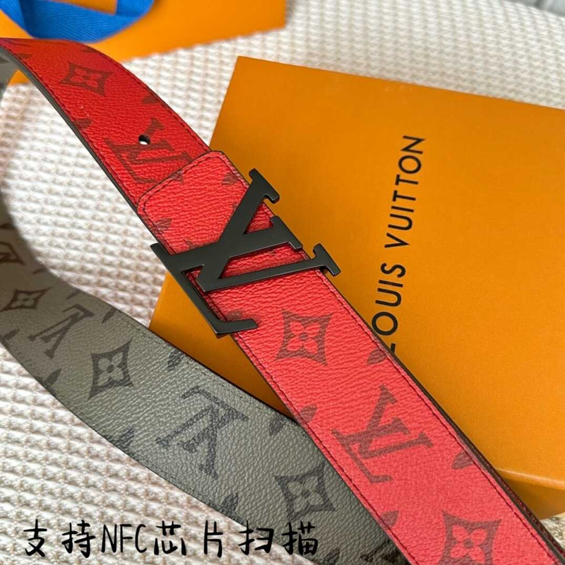 l**is V*t*n initials 40mm reversible belt with black lv initials buckle khaki green/red