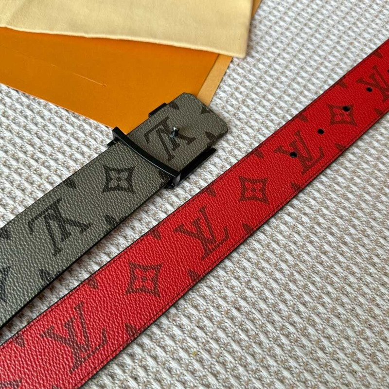 l**is V*t*n initials 40mm reversible belt with black lv initials buckle khaki green/red