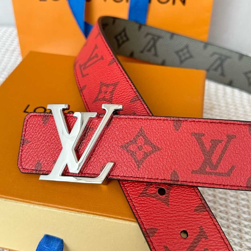 l**is V*t*n  initials 40mm reversible belt with silver lv initials buckle khaki green/red