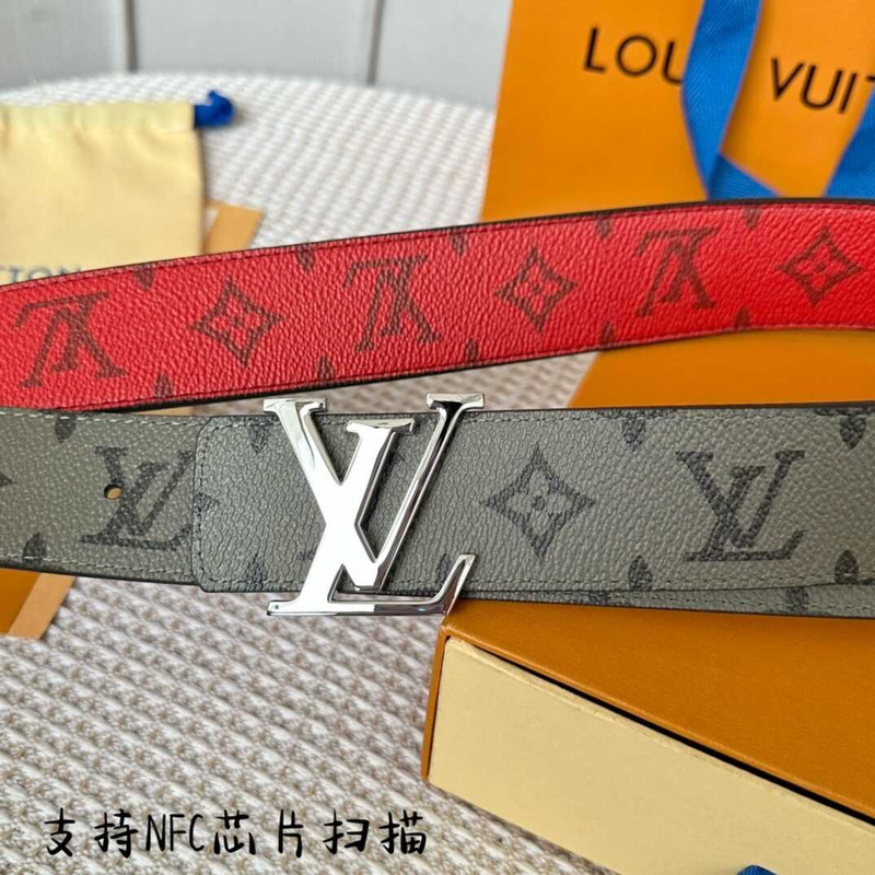 l**is V*t*n  initials 40mm reversible belt with silver lv initials buckle khaki green/red