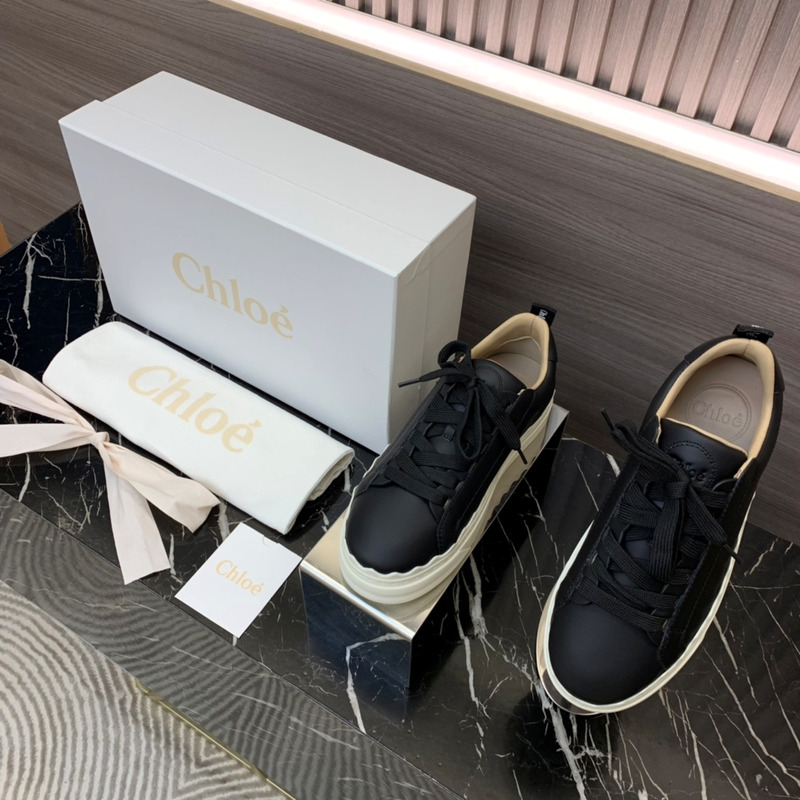 Chloe Low Top Black Leather Sneakers