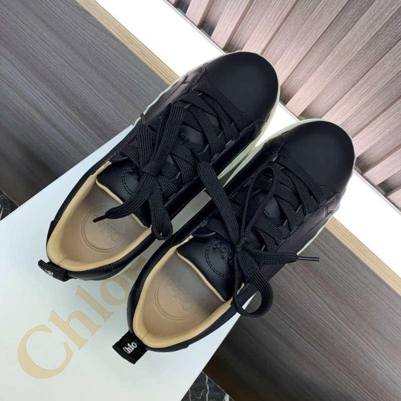 Chloe Low Top Black Leather Sneakers