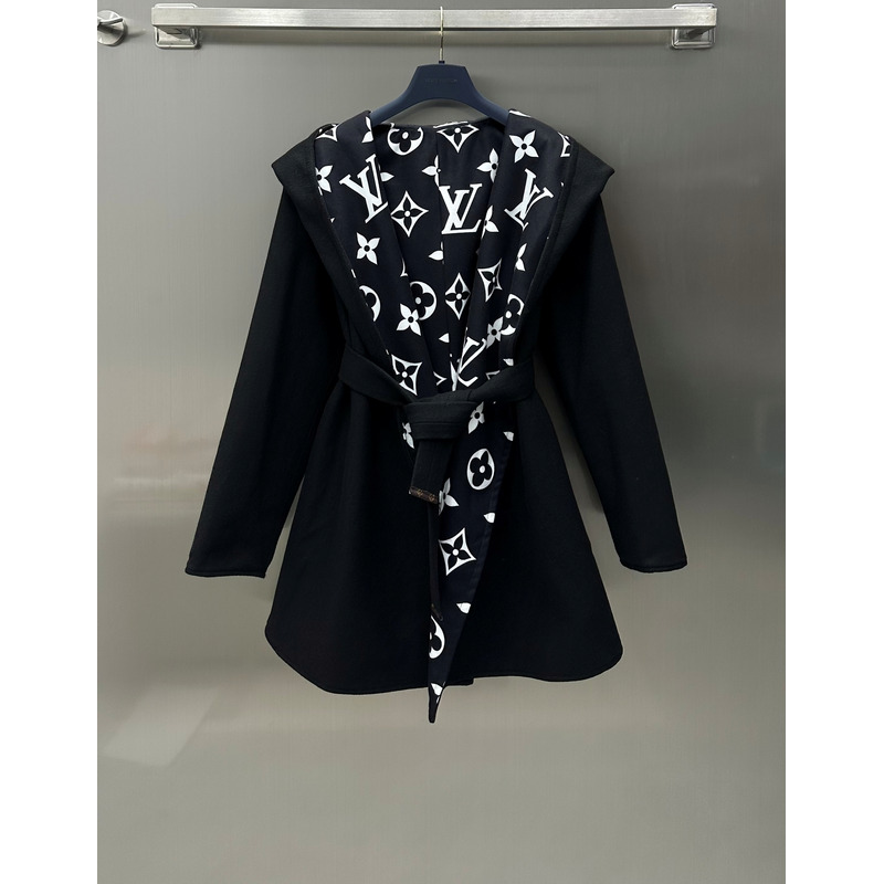 l**is V*t*n reversible zipper sleeve hooded wrap coat black