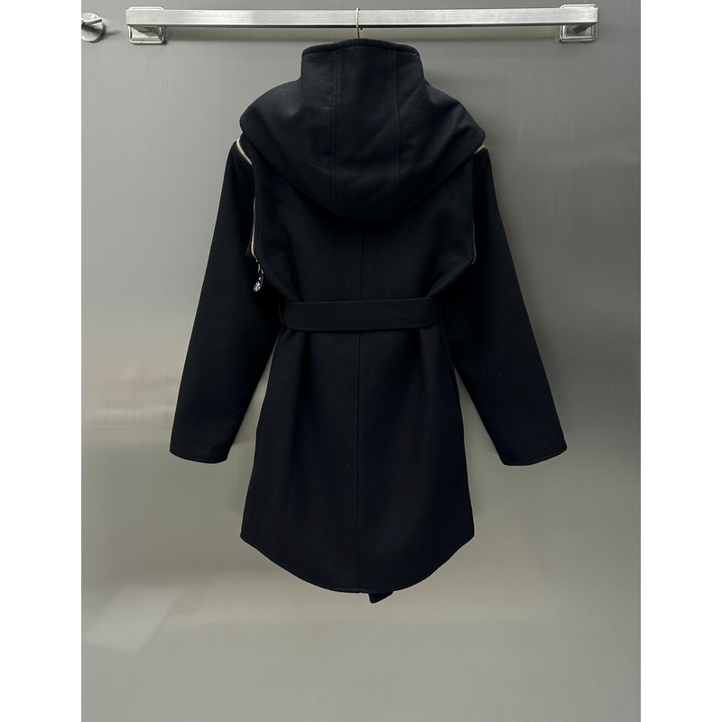 l**is V*t*n reversible zipper sleeve hooded wrap coat black