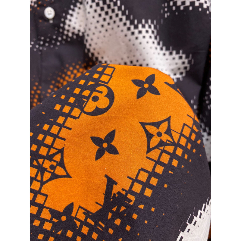 l**is V*t*n long-sleeved cotton shirt printed allover monogram orange