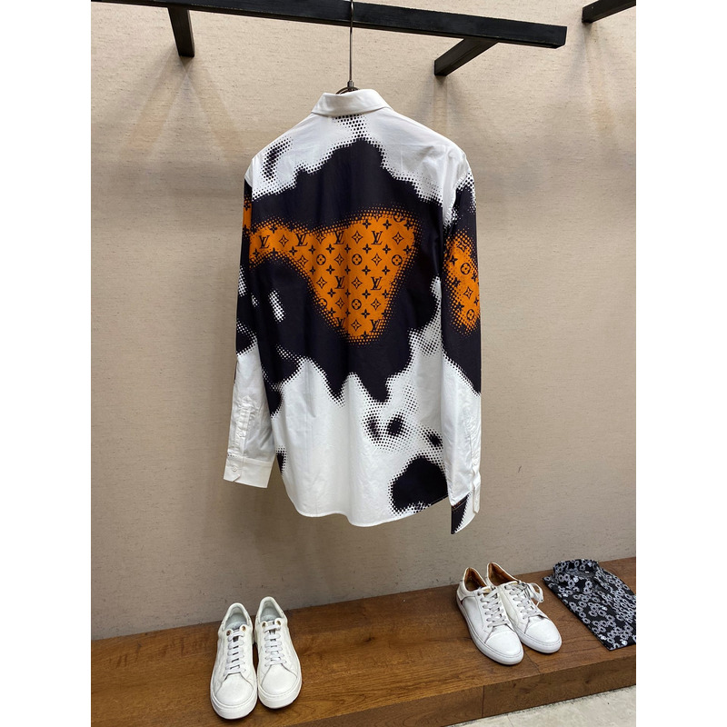 l**is V*t*n long-sleeved cotton shirt printed allover monogram orange