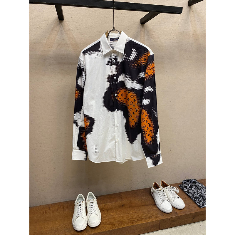 l**is V*t*n long-sleeved cotton shirt printed allover monogram orange