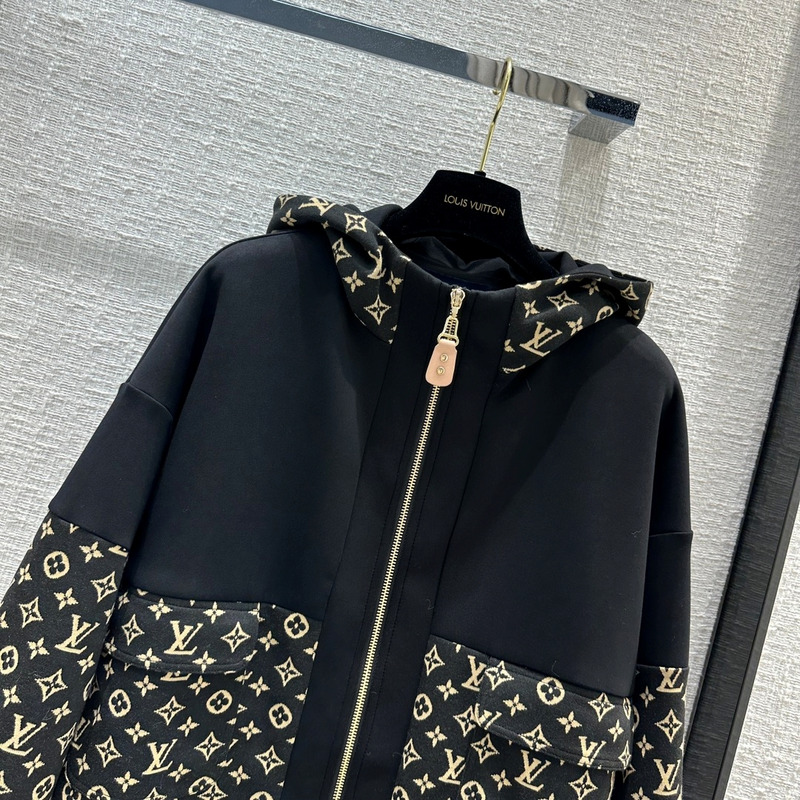 l**is V*t*n monogram jacquard knit jacket black and brown