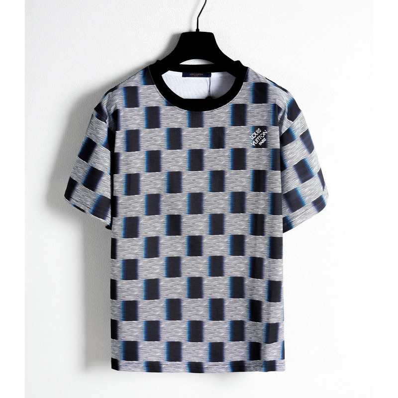 l**is V*t*n damier short-sleeved cotton t-shirt dark night blue