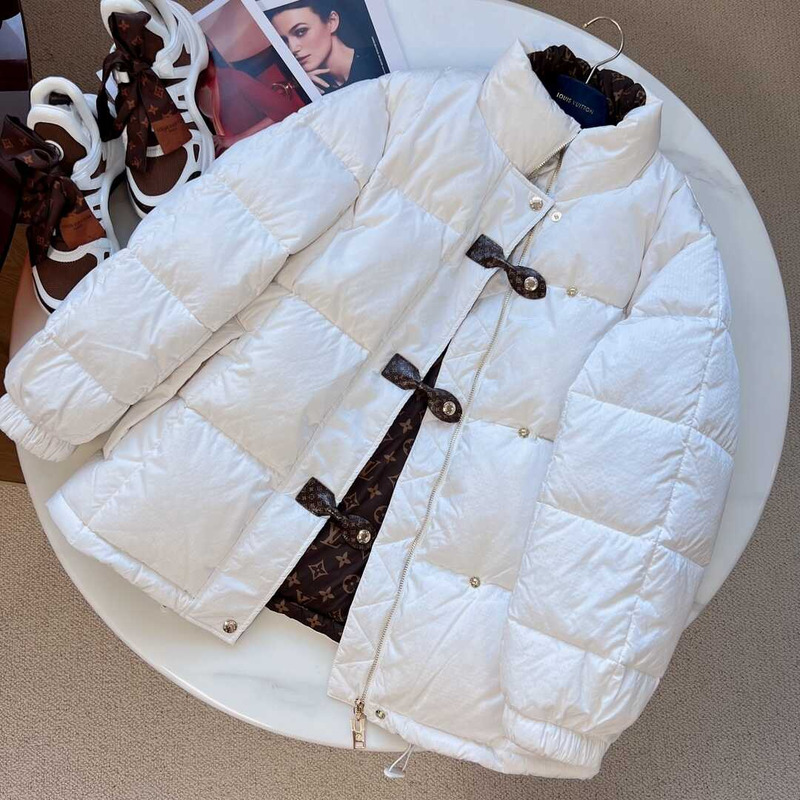 l**is V*t*n monogram accent pillow puffer jacket white