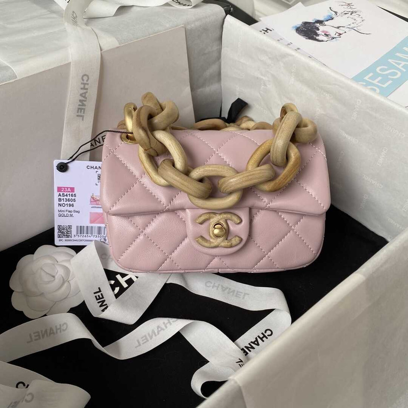 Ch*el mini flap bag lambskin & ash-wood light pink