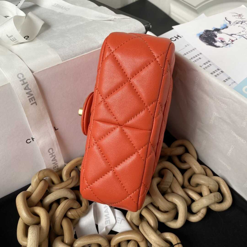 Ch*el mini flap bag lambskin & ash-wood light orange