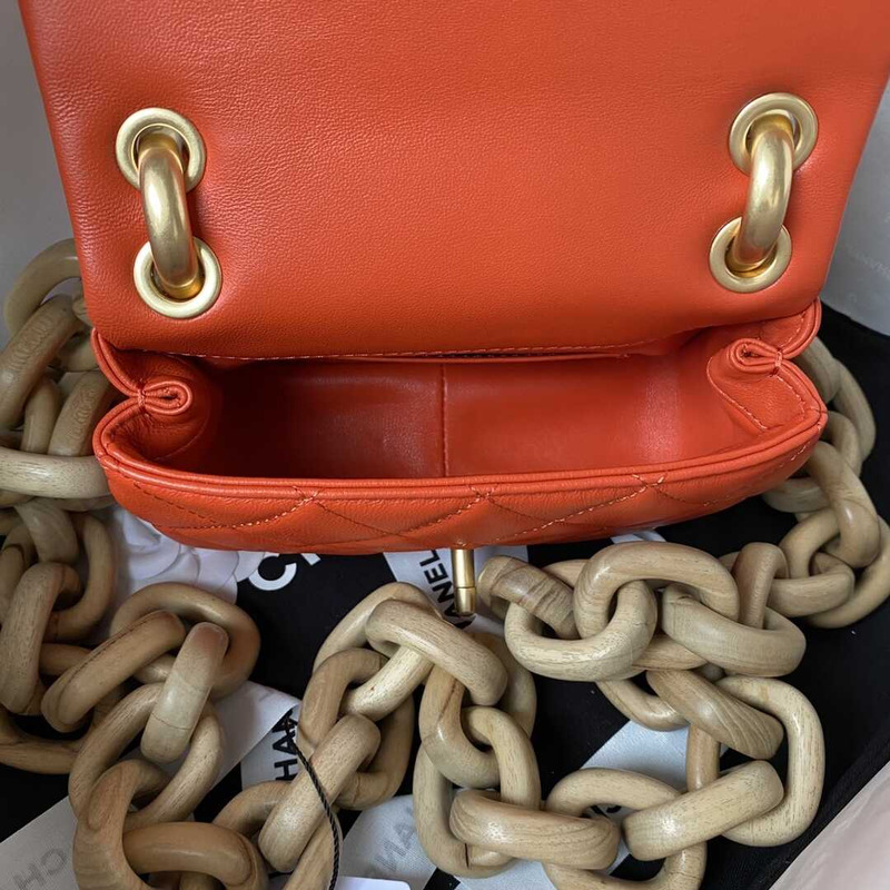 Ch*el mini flap bag lambskin & ash-wood light orange