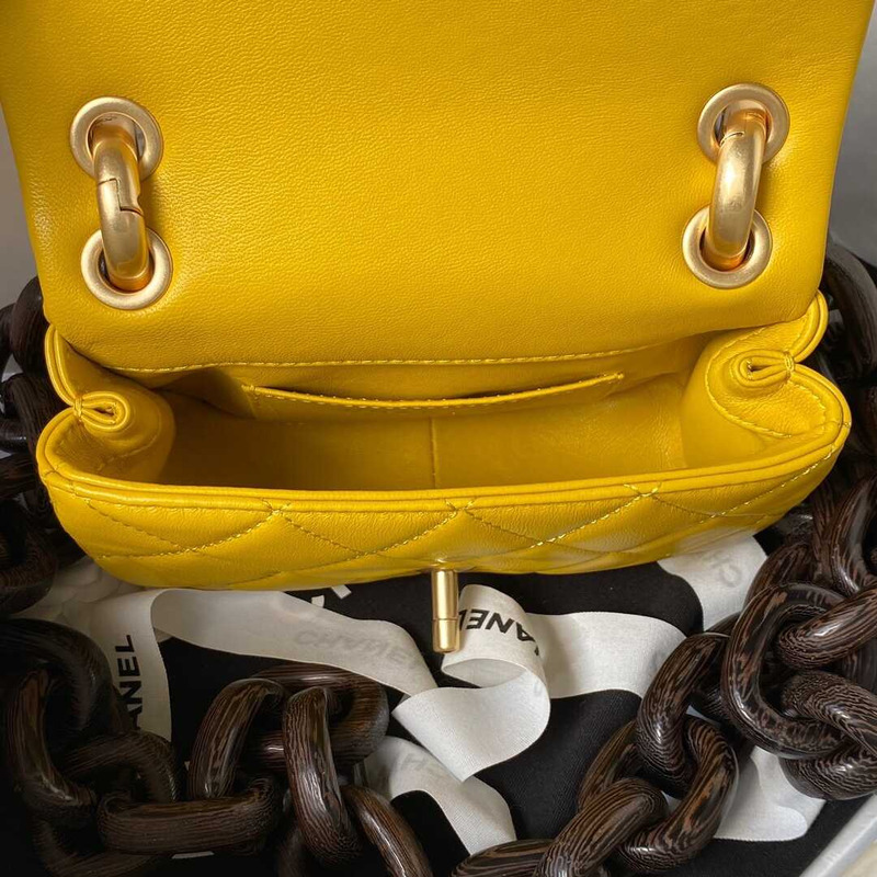 Ch*el mini flap bag lambskin & wenge wood yellow