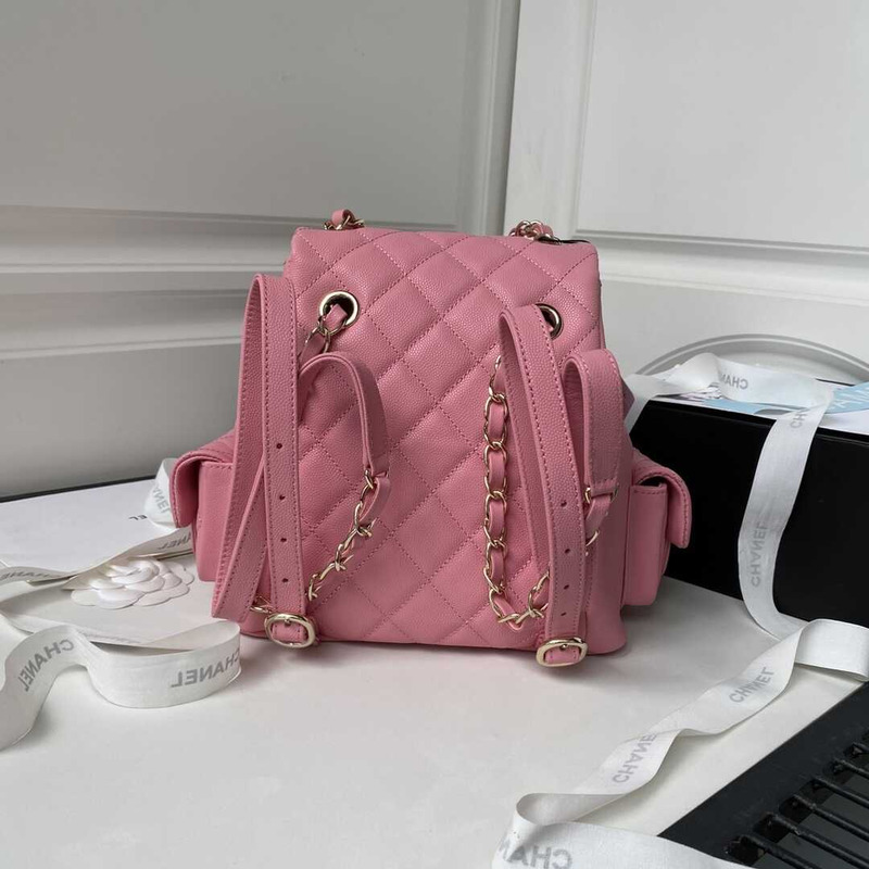 Ch*el small backpack grained shiny calfskin & gold-tone metal pink