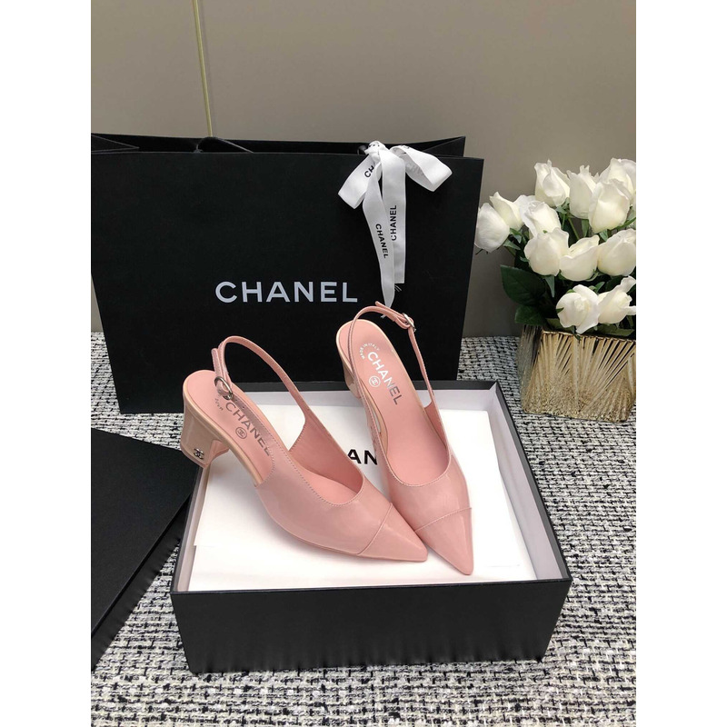 Ch*el slingbacks patent calfskin pink