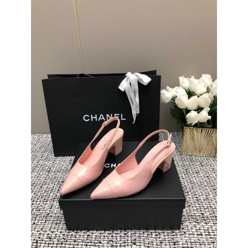 Ch*el slingbacks patent calfskin pink