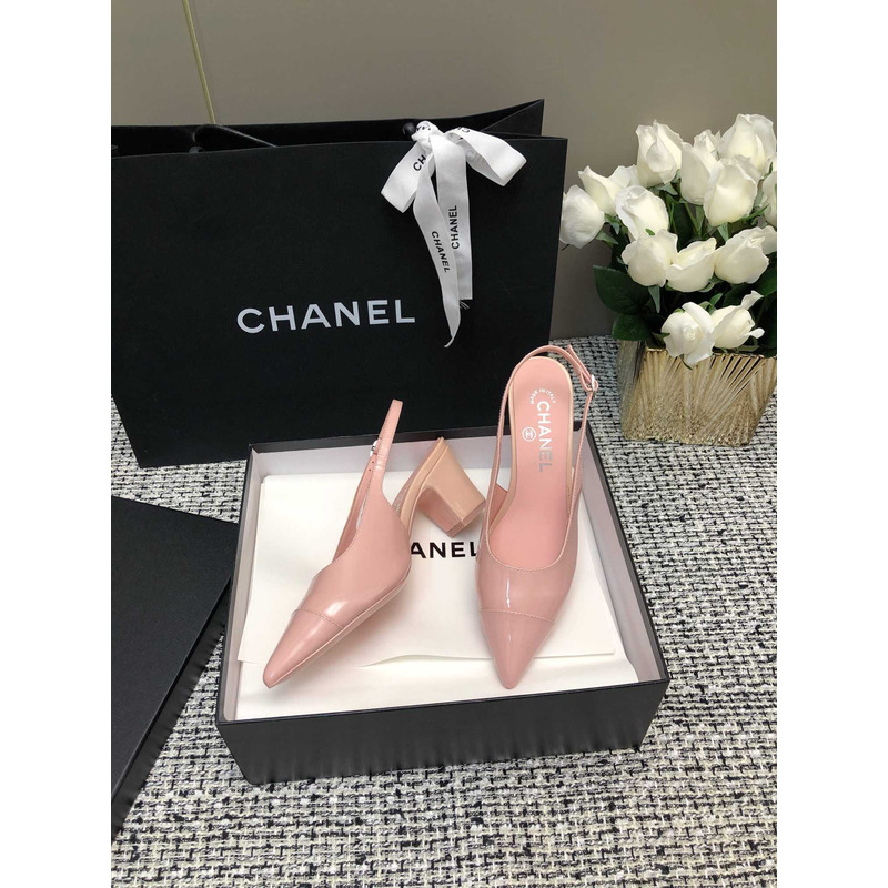 Ch*el slingbacks patent calfskin pink