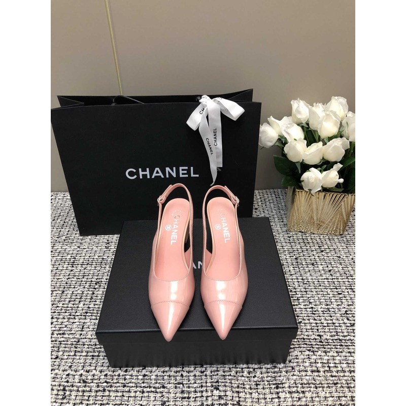 Ch*el slingbacks patent calfskin pink