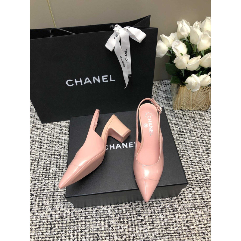 Ch*el slingbacks patent calfskin pink