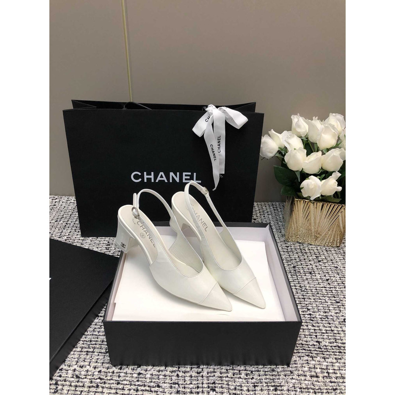 Ch*el slingbacks patent calfskin white