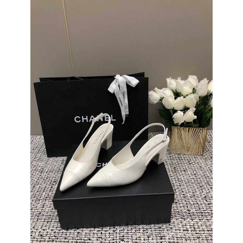 Ch*el slingbacks patent calfskin white