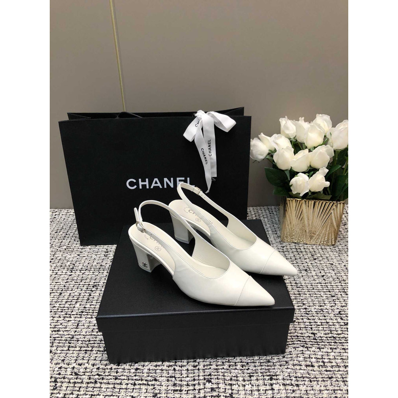 Ch*el slingbacks patent calfskin white