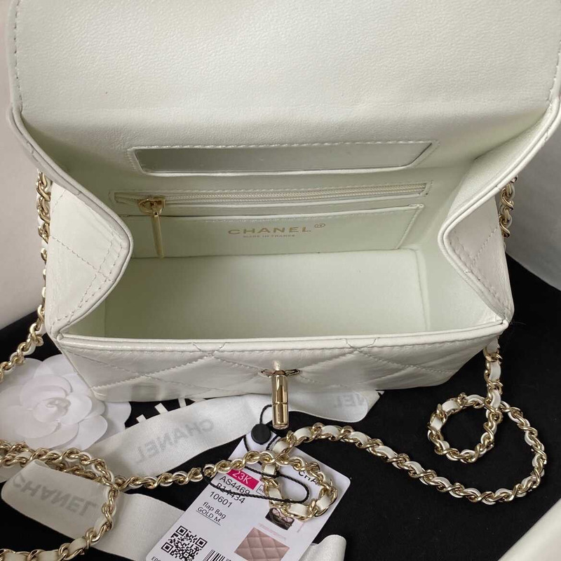 Ch*el mini box bag shiny calfskin & gold-tone metal white