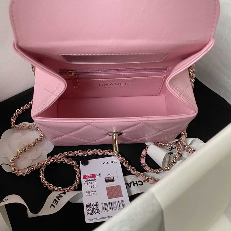 Ch*el mini box bag shiny calfskin & gold-tone metal pink