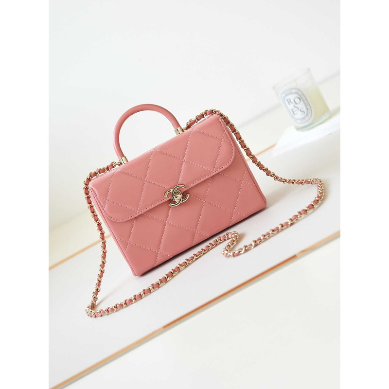 Ch*el top handle calfskin bag coral