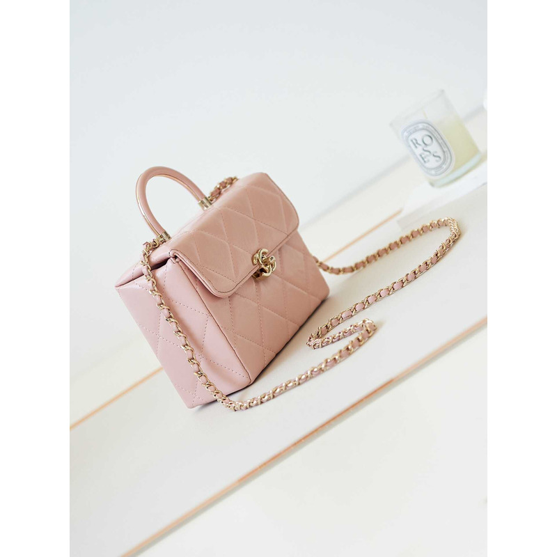 Ch*el top handle calfskin bag pink