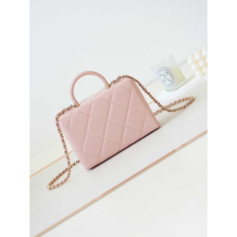 Ch*el top handle calfskin bag pink