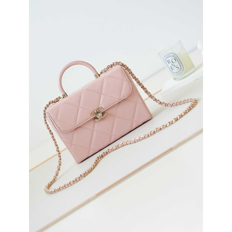 Ch*el top handle calfskin bag pink