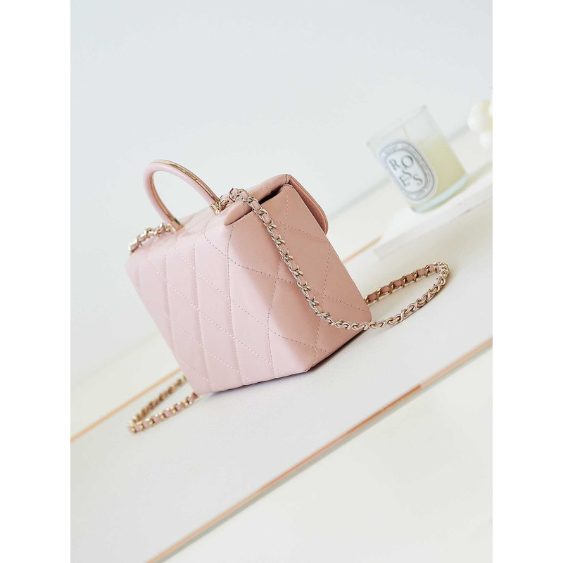 Ch*el top handle calfskin bag pink