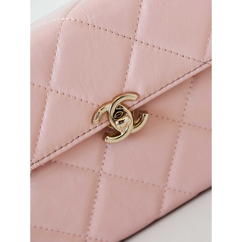 Ch*el top handle calfskin bag pink