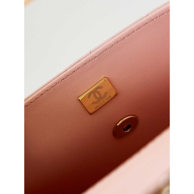 Ch*el top handle calfskin bag pink