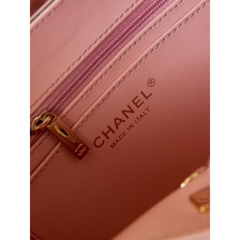 Ch*el top handle calfskin bag pink