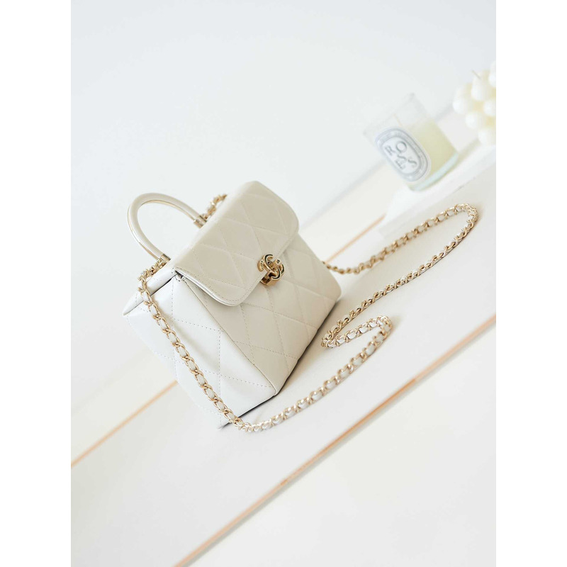 Ch*el top handle calfskin bag white