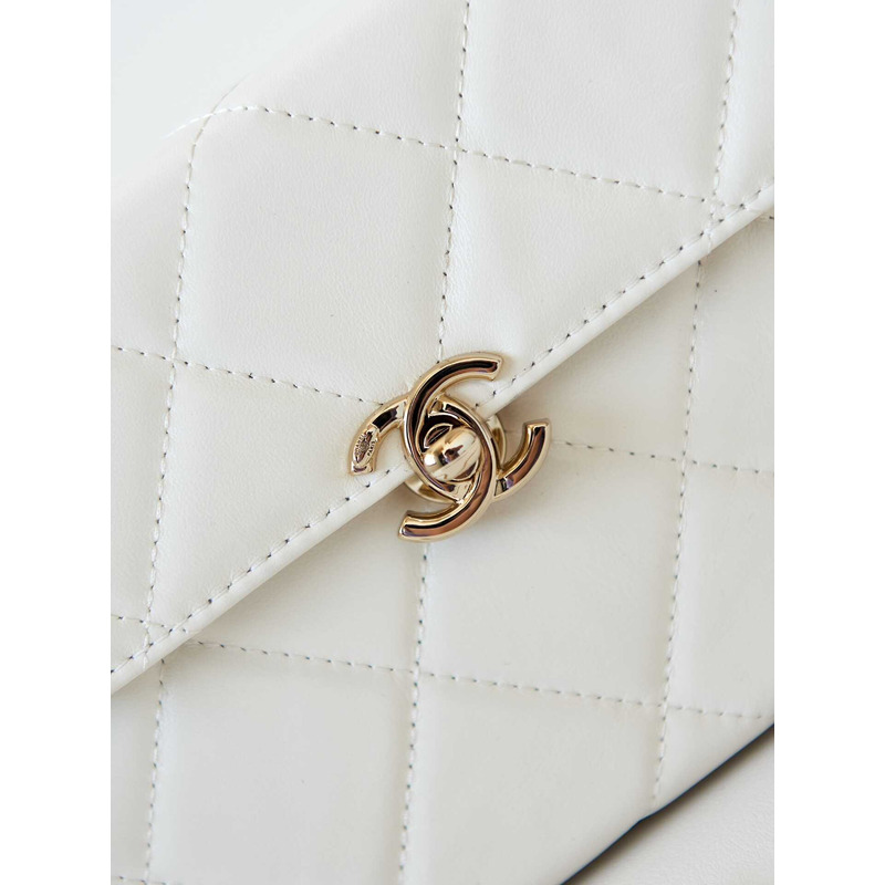 Ch*el top handle calfskin bag white