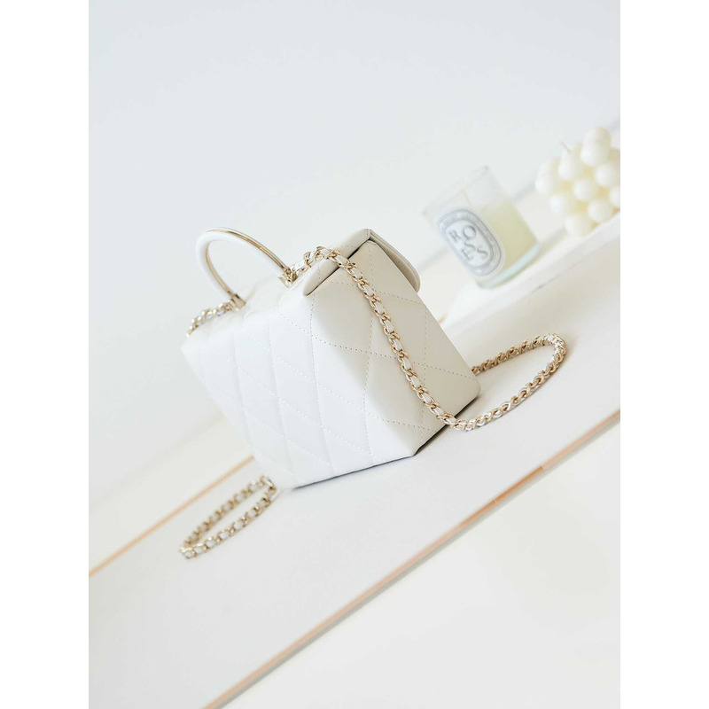 Ch*el top handle calfskin bag white