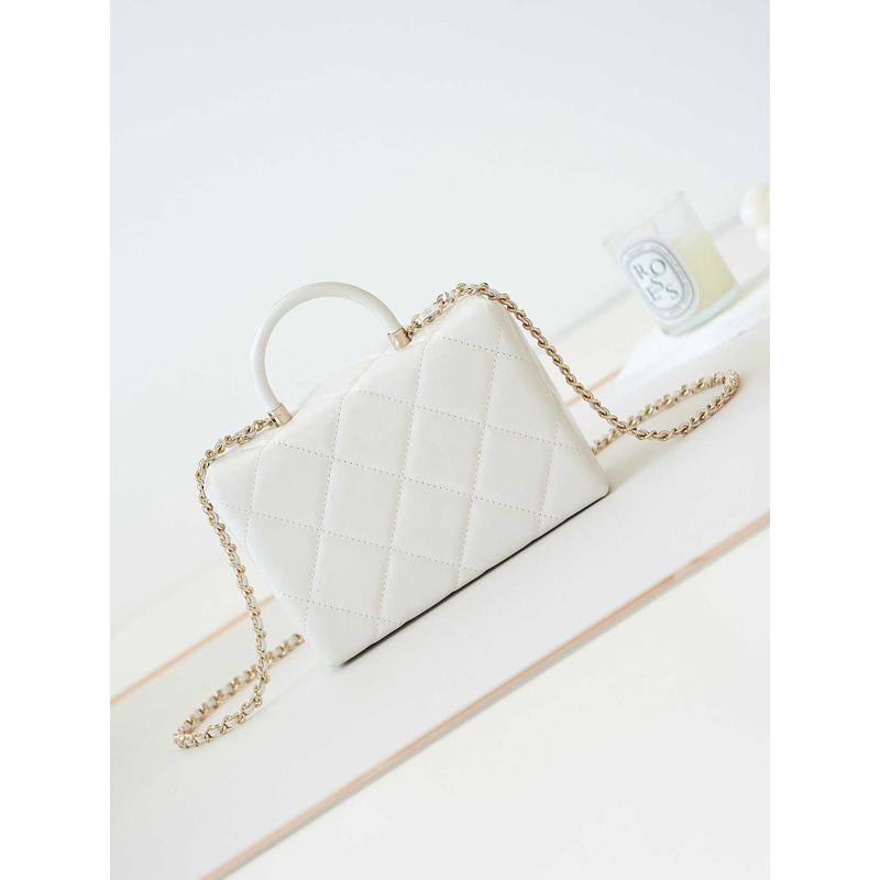 Ch*el top handle calfskin bag white