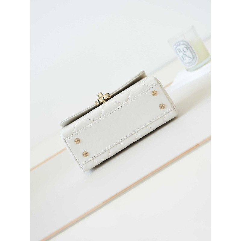 Ch*el top handle calfskin bag white